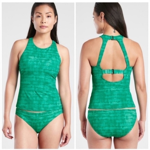 Athleta Maldives Printed Tankini in Green - 32 B/C Women’s Swim Top Teal Beach - Picture 1 of 7